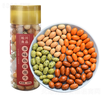 松川良品多味魚皮花生米堅果炒貨休閑零食品400g罐裝