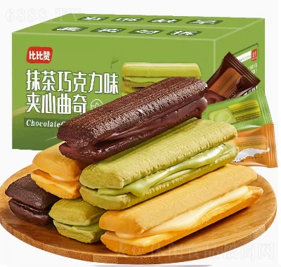 比比贊抹茶巧克力曲奇餅干夾心散裝多口味小零食