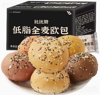 比比贊全麥面包歐包代餐飽腹低無蔗糖雜粗糧